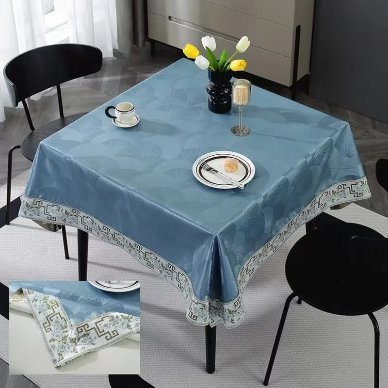 新中式餐桌桌布正方形防水防油免洗正方形桌布轻奢高级加厚PU桌布