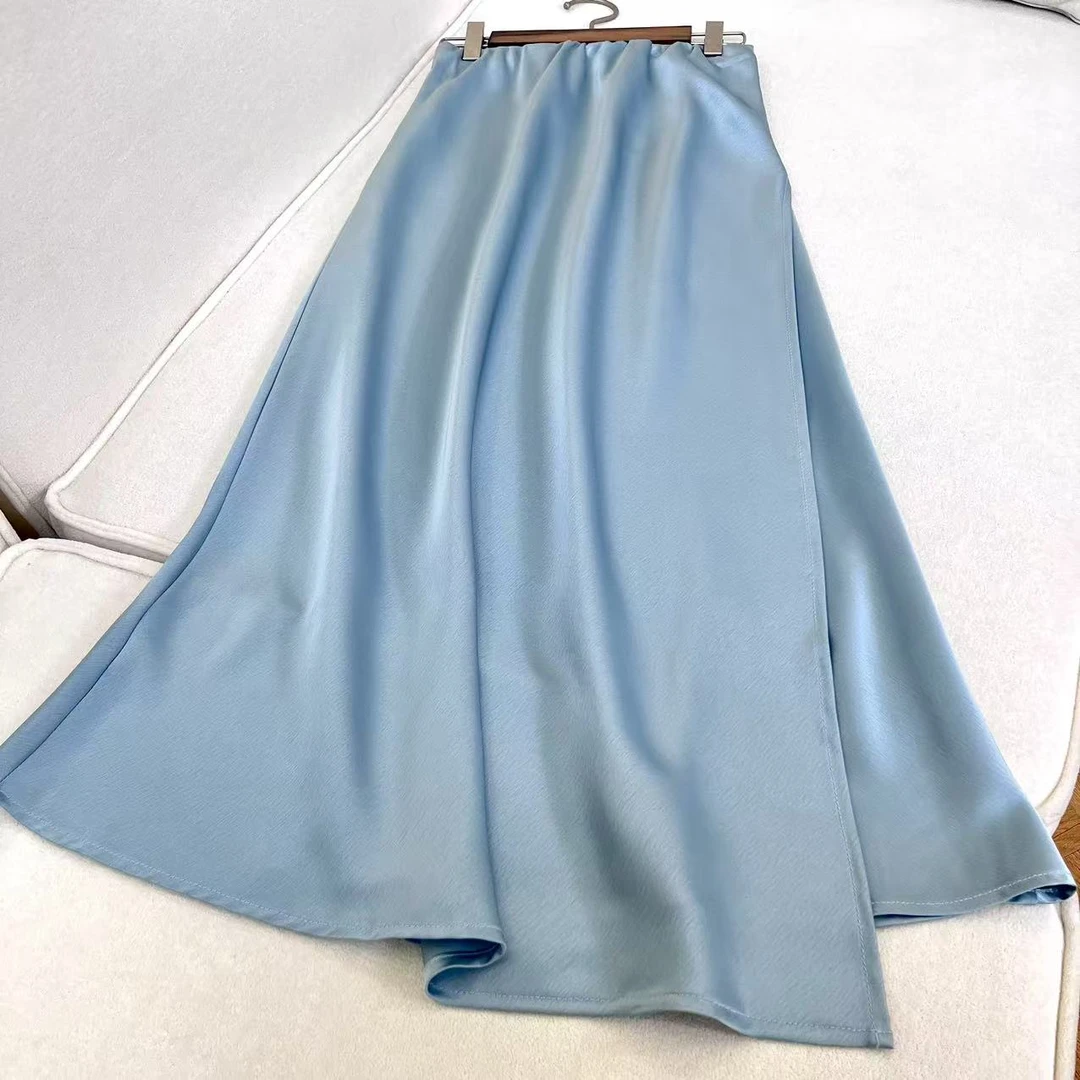 春夏新款气质优雅端庄大气显瘦中长款丝滑垂坠感缎面半身裙H4006