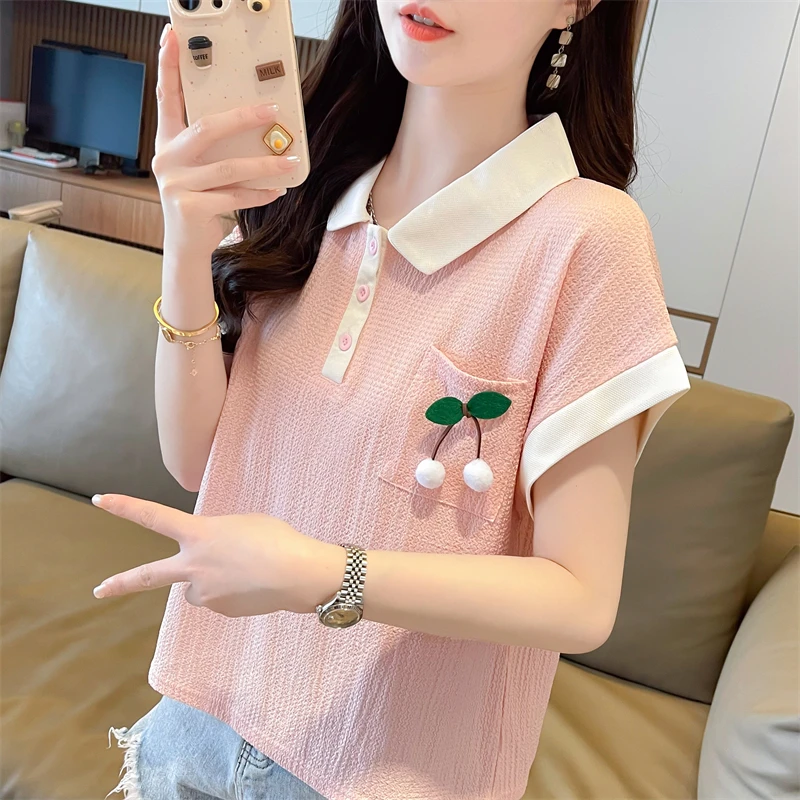 2025夏季新款POLO小个子短袖女装T恤小众短款设计上衣打底衫潮ins