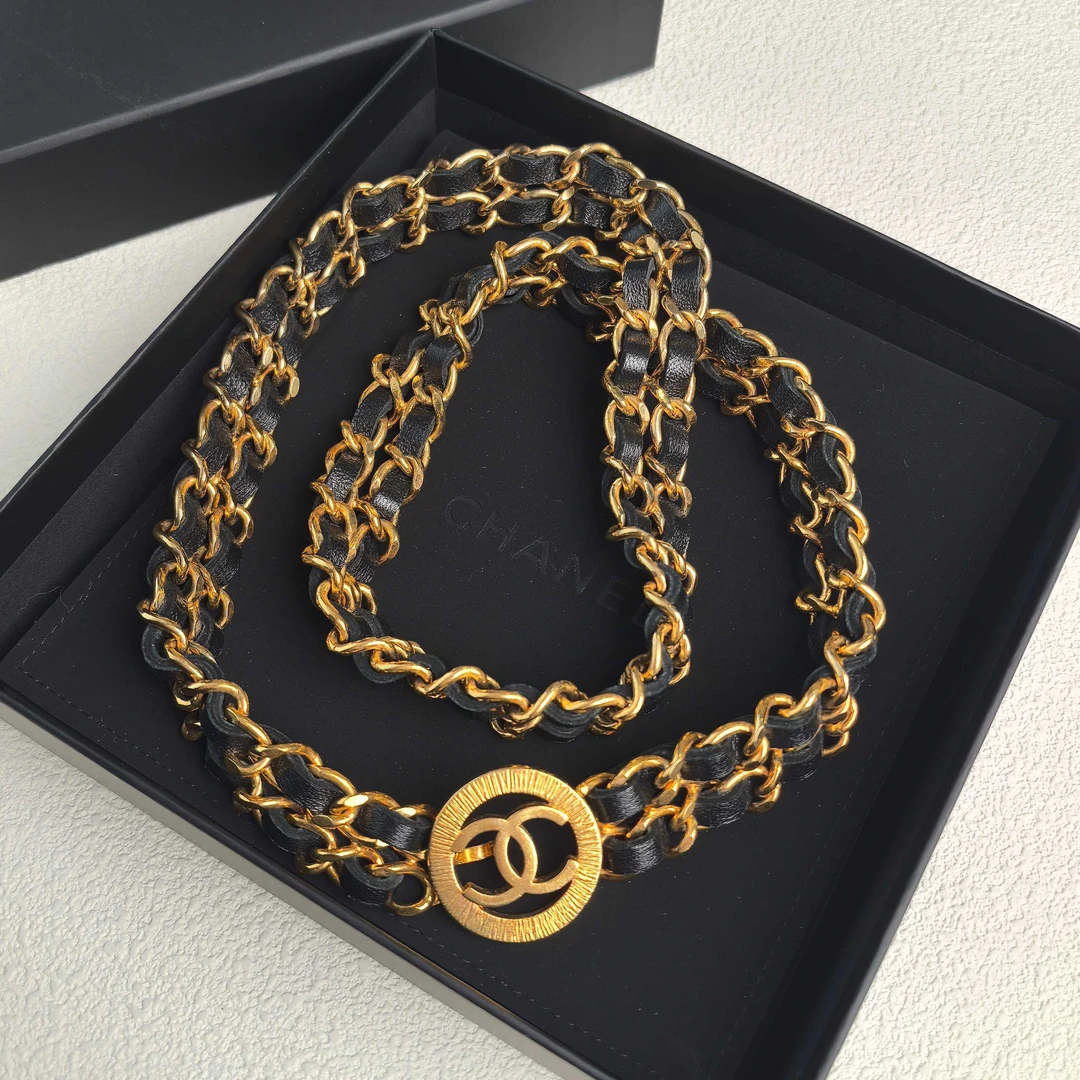 95新 Chanel/香奈儿 泡泡中古Chanel黑金双层皮穿腰链