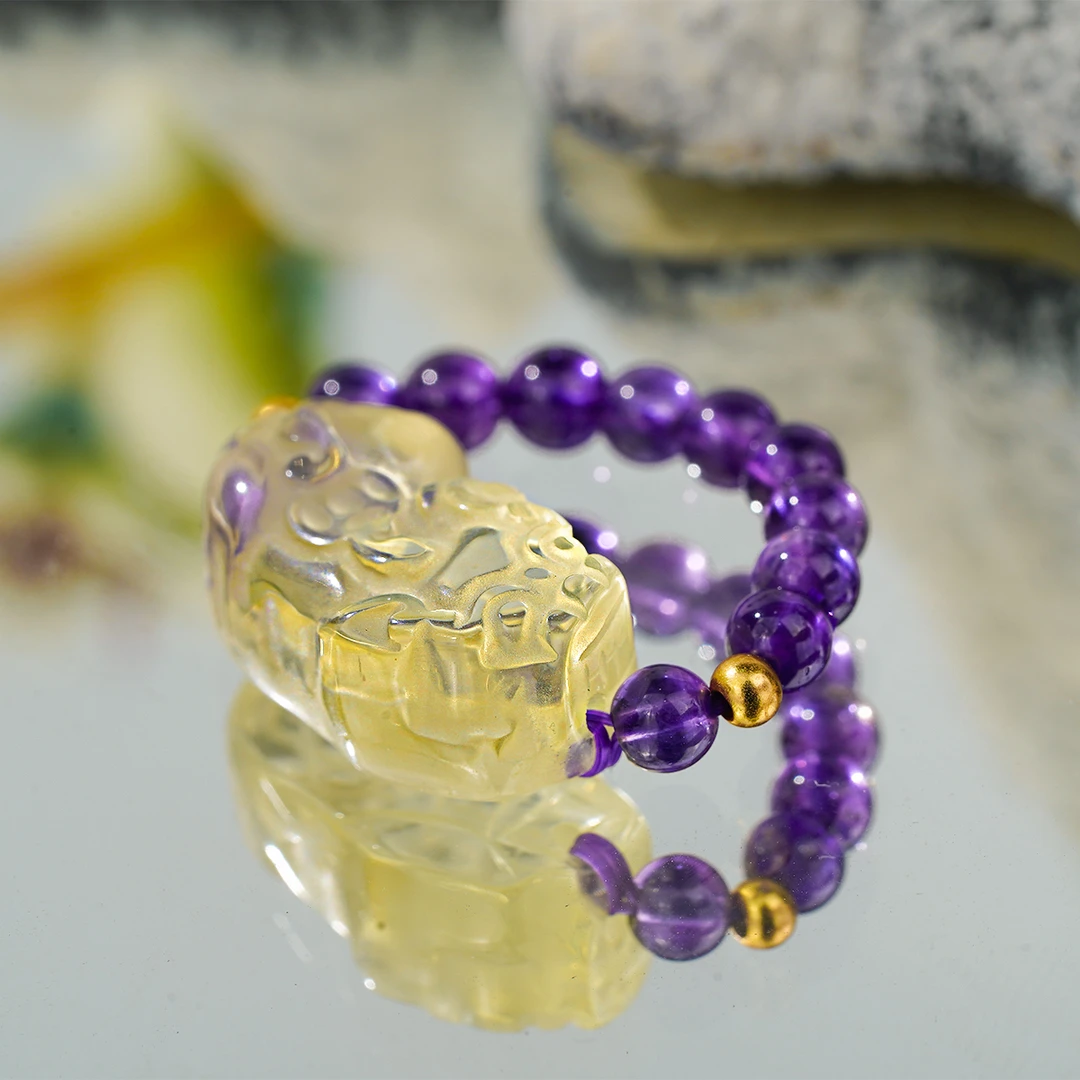 霸王貔貅戒指-招财紫水晶戒指女款天然手工雕刻证