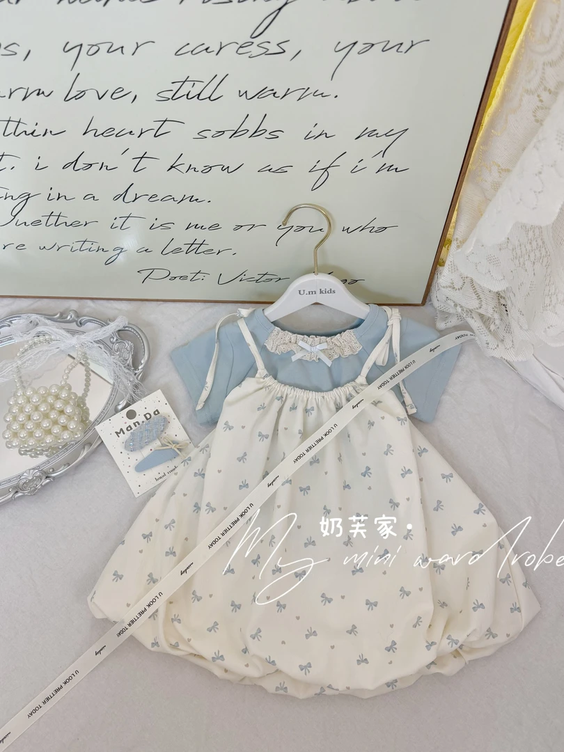 2025定制女童韩版薄款夏季碎花套装夏款公主裙花苞裙时尚洋气百搭