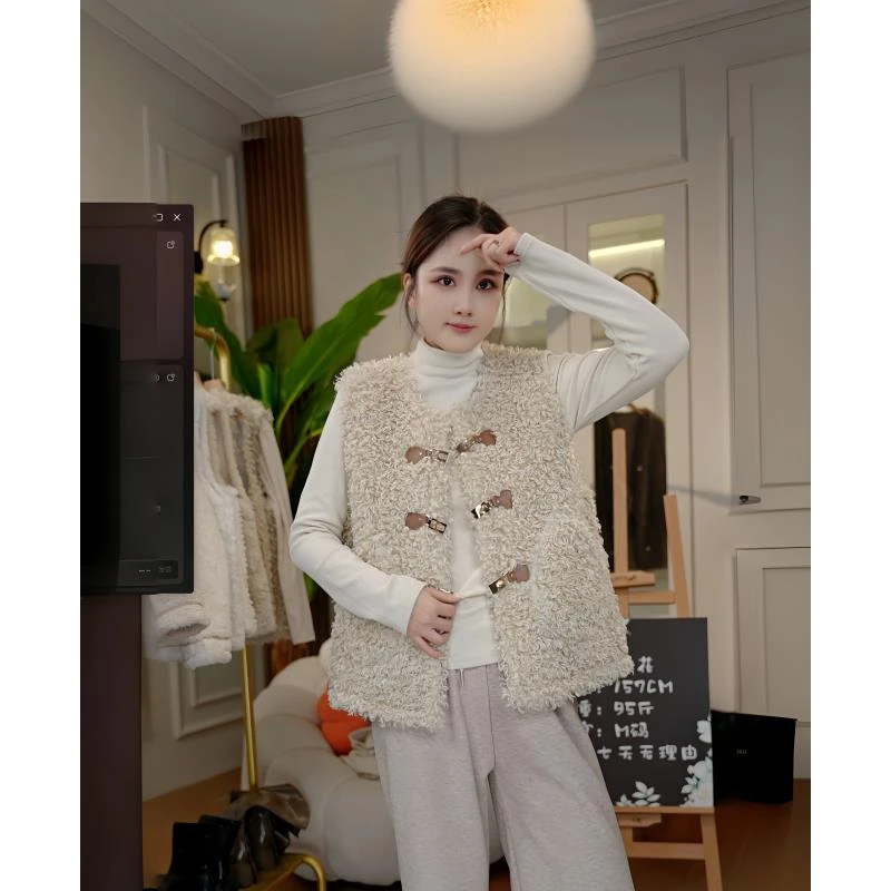 （爱心）毛毛马甲女2025春秋新款宽松无袖马夹背心外套4139