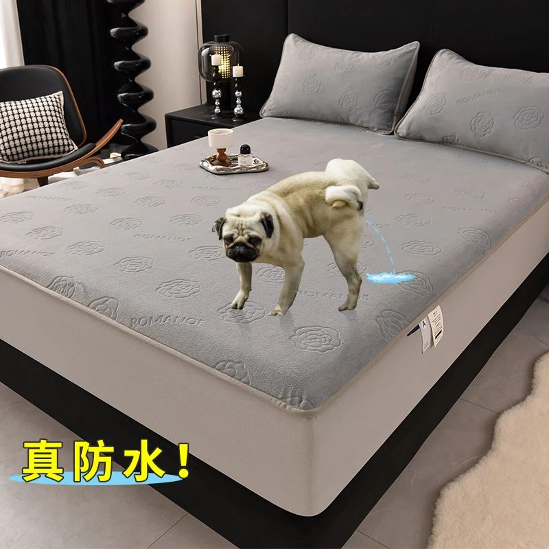 防水牛奶绒床笠A类防滑冬季加厚加绒隔尿床单珊瑚绒床垫保护套罩