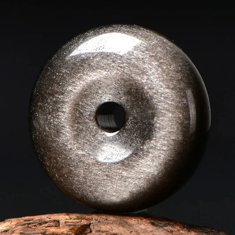 天然银曜石黑曜石平安扣面包扣散珠水晶吊坠diy手工饰品配件材料