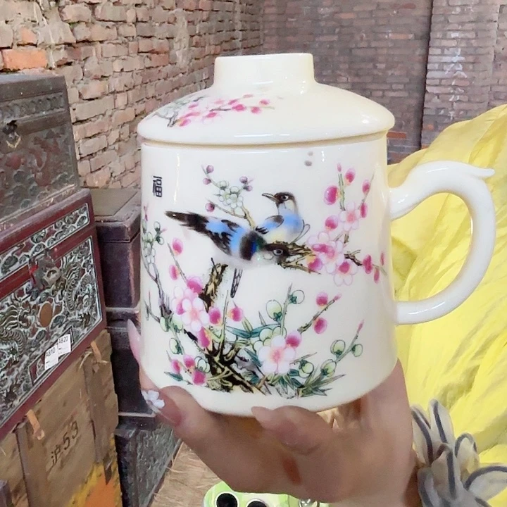 摆件景德镇高温陶瓷福气临门办公杯