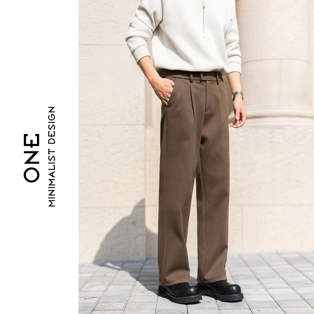 秋冬老钱风高级感男士直筒休闲裤时尚百搭宽松长裤极简风毛呢裤