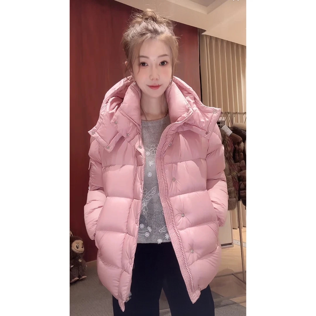 DEDM•STUDIO/冬季气质轻奢保暖直充连帽鹅绒羽绒服2509YRF/908