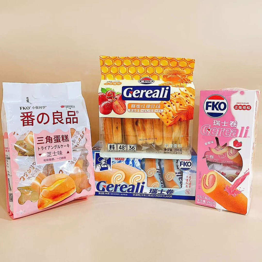 FKO番の良品三角蛋糕蜂蜜红提吐司瑞士卷草莓奶油味网红早餐零食