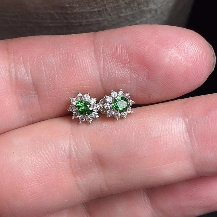 石榴石（芬达石）耳饰银S925镶嵌沙弗莱