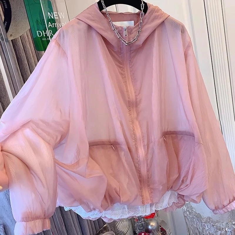 特大码300斤防晒衣女外穿夏季开衫防晒服宽松长袖连帽薄外套休闲