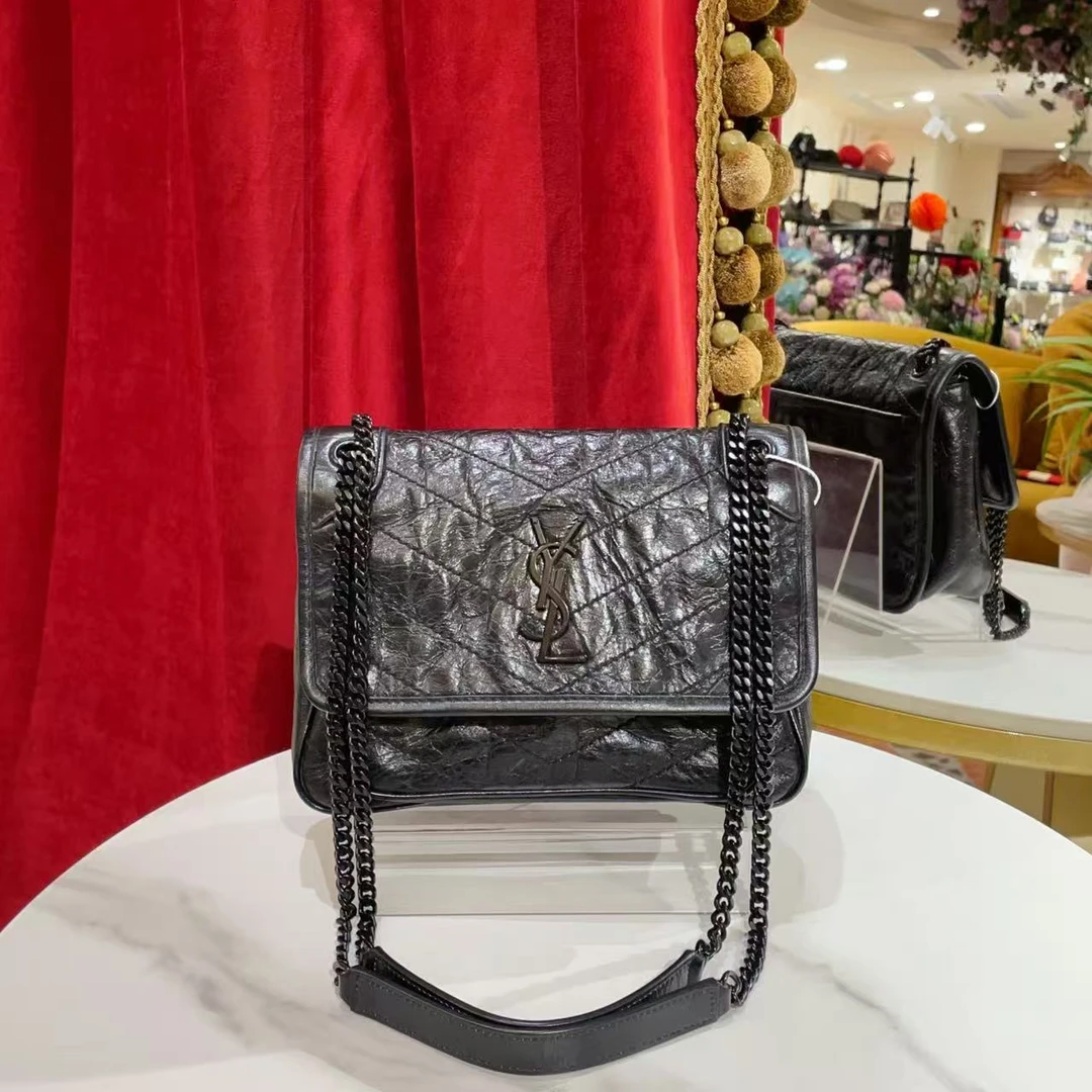 95新 YSL/圣罗兰 GGS圣罗兰Niki小号so black油蜡牛皮d扣20569195