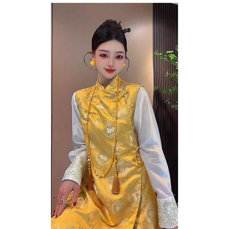 【双象奔赴】国风新中式旗袍春季新款提花刺绣系带无袖背心裙短裙女