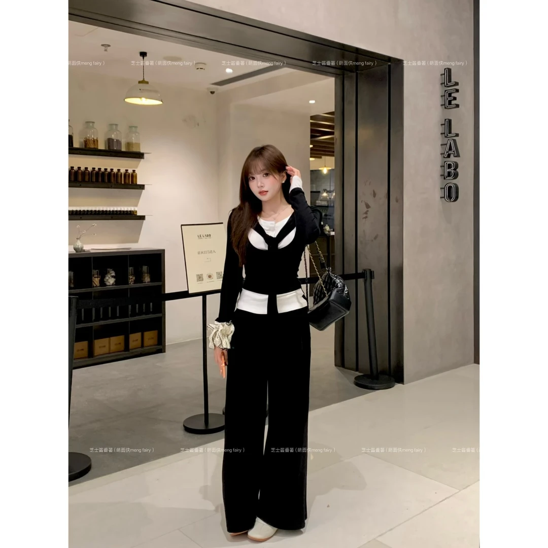 现货萌面侠【温柔松弛】简约百搭秋冬高腰直筒休闲裤5759M流光风