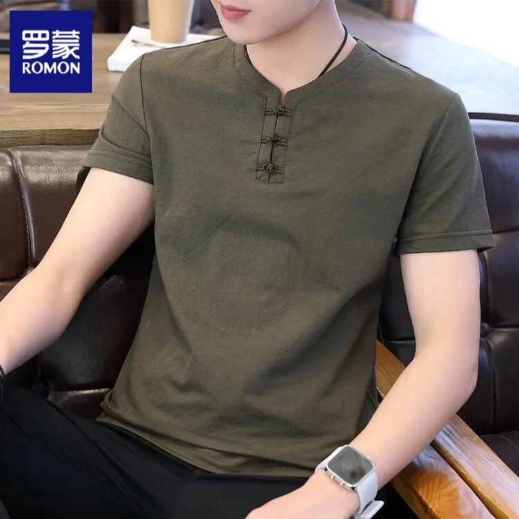 罗蒙国潮短袖T恤男士夏装2025新款痞帅半袖衫男装夏季薄款休闲衣