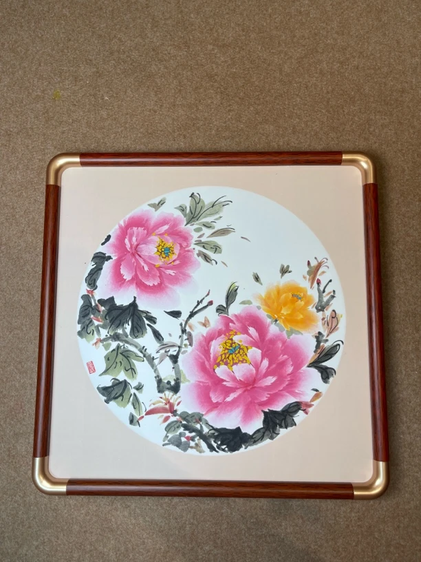 【6】带实木框卡纸牡丹 尺寸33x33