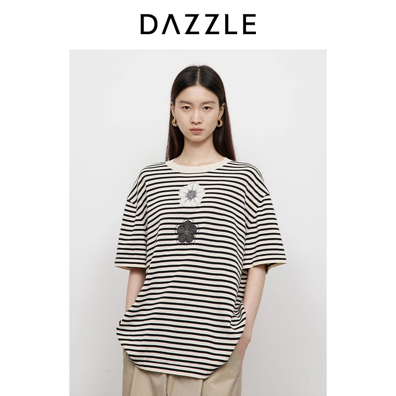 DAZZLE 地素毛衫短袖2025年春季新款黑色针织短袖T2J1E310