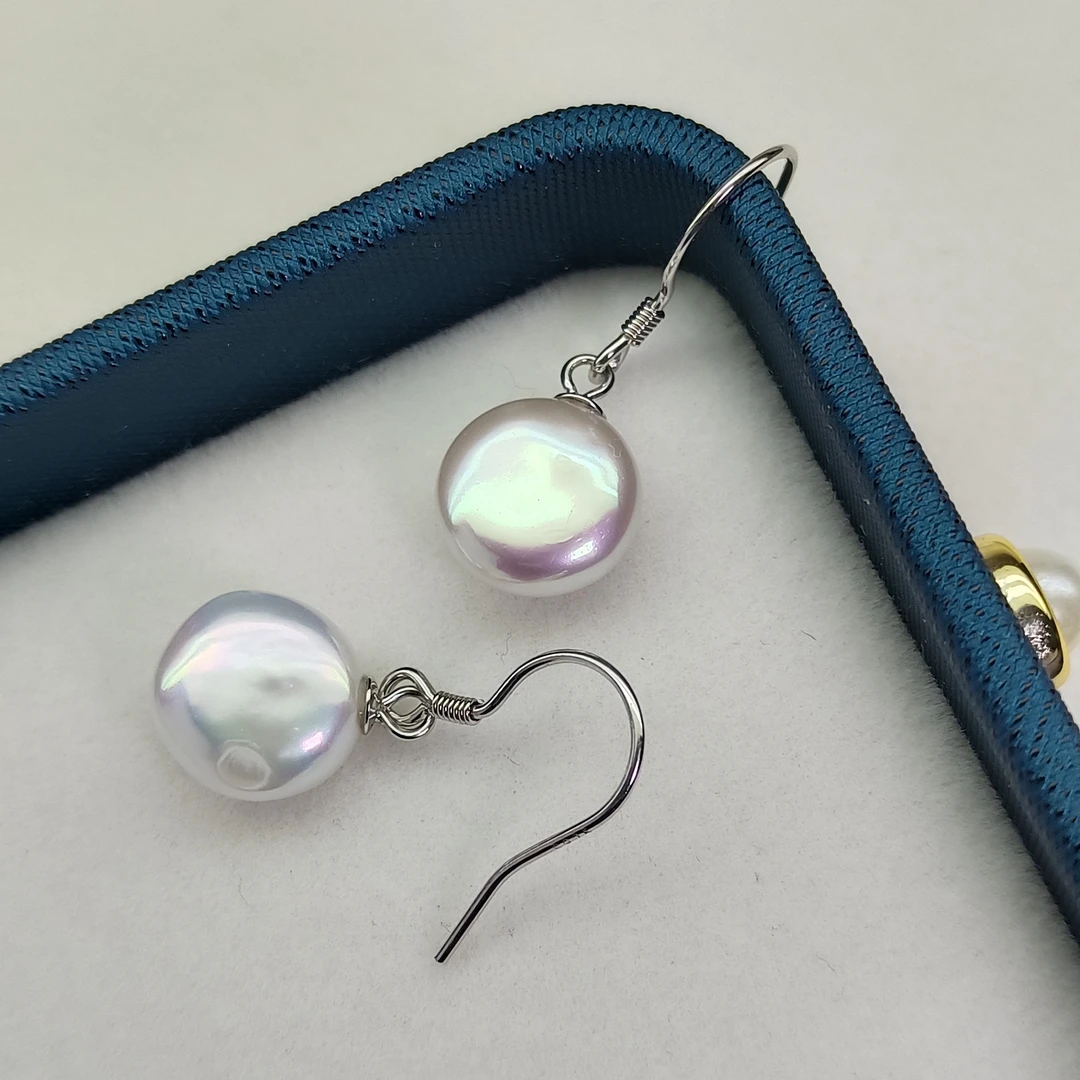 【瑞米珍珠】淡水纽扣巴洛克S925银耳钩