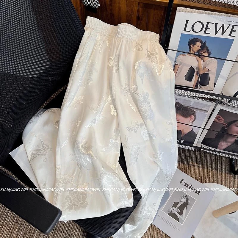 新中式超大码2-300斤国风满印休闲直筒裤春夏男女宽松复古阔腿裤