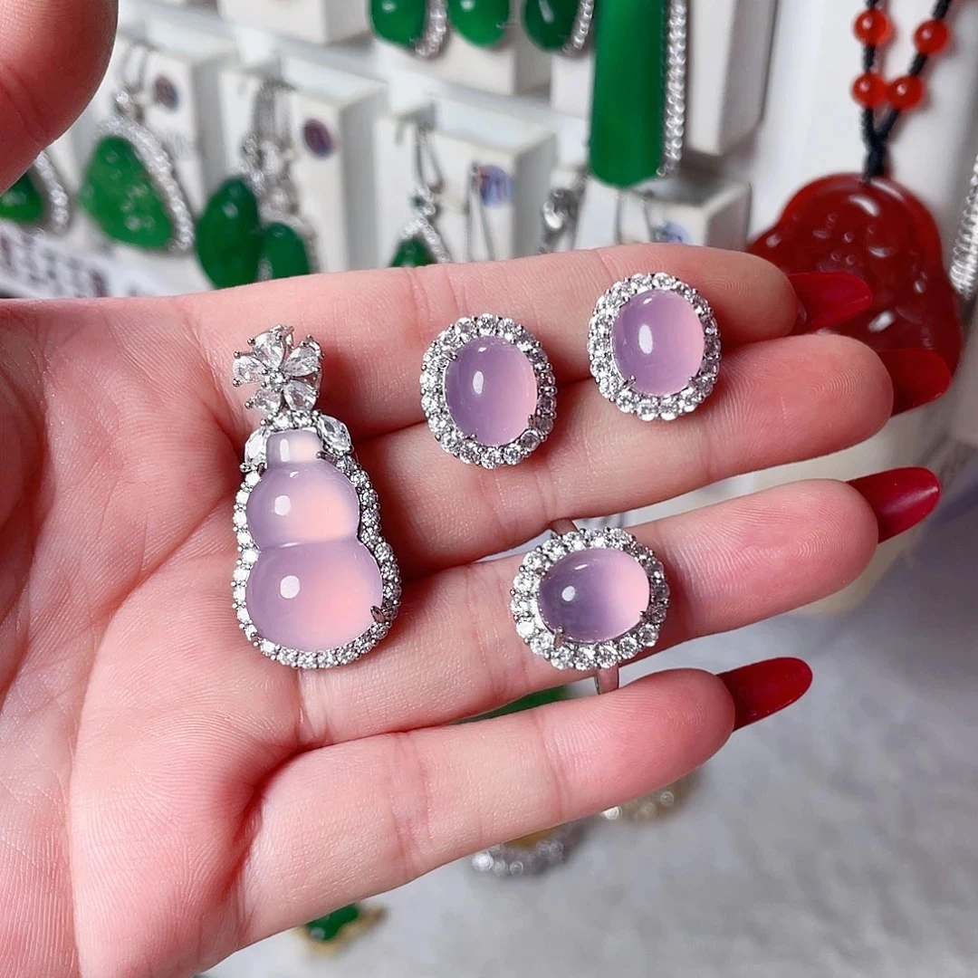 正品天然玉髓粉紫色葫芦三件套套装（多样性发货拍一发一）