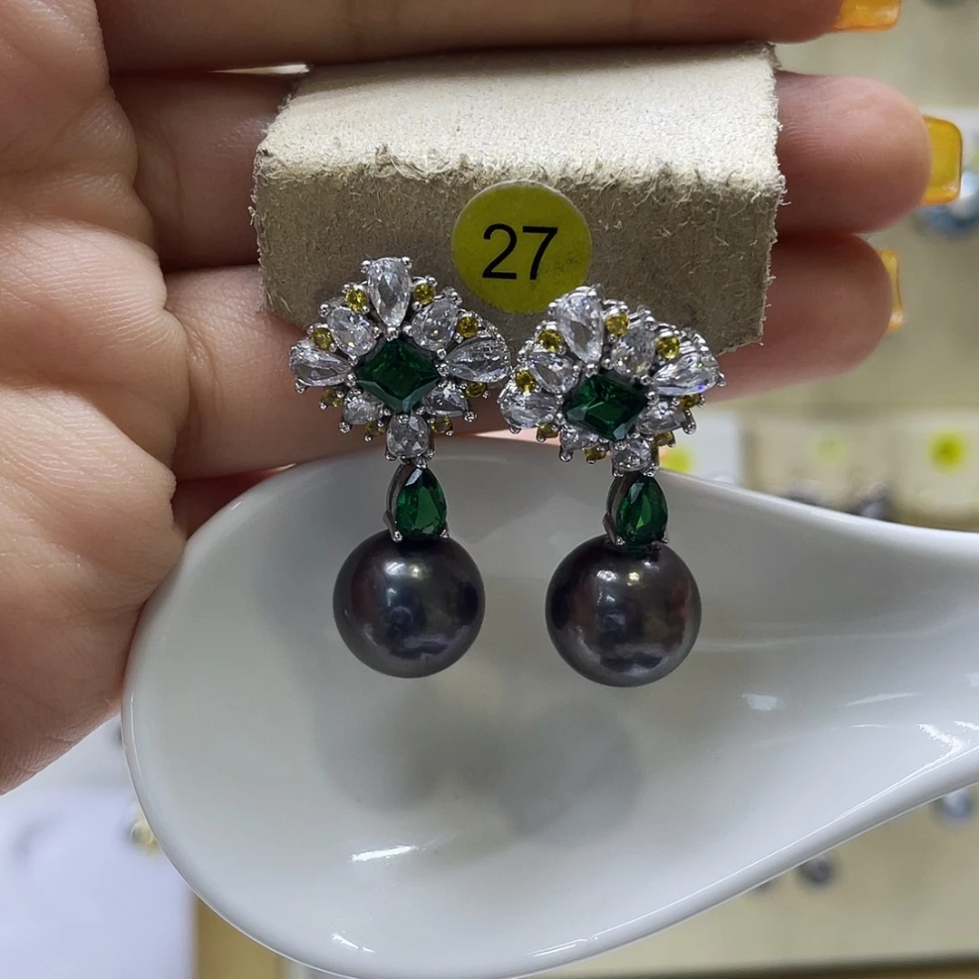 银S925镶嵌海水珍珠耳饰