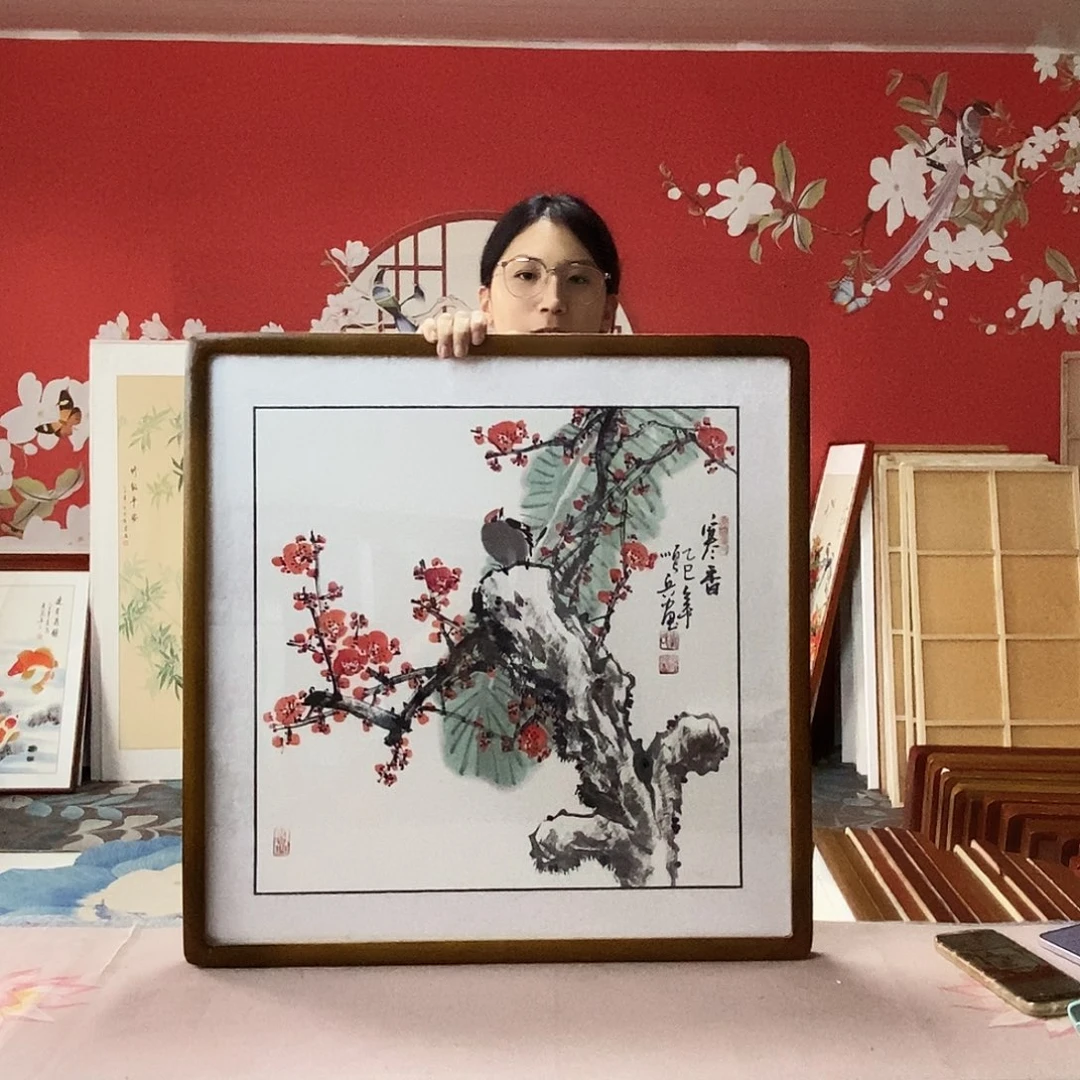 国画手写手绘带框包邮国画作品62✖️62