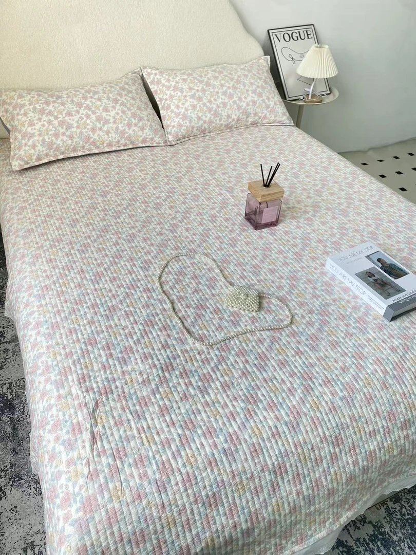 新疆包邮A类母婴木棉皱皱纱花边床盖四季款绗缝双面亲肤（无枕套）