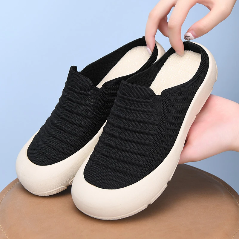 2025夏季新款简约厚底飞织半拖时尚百搭休闲女鞋透气极简风渔夫鞋