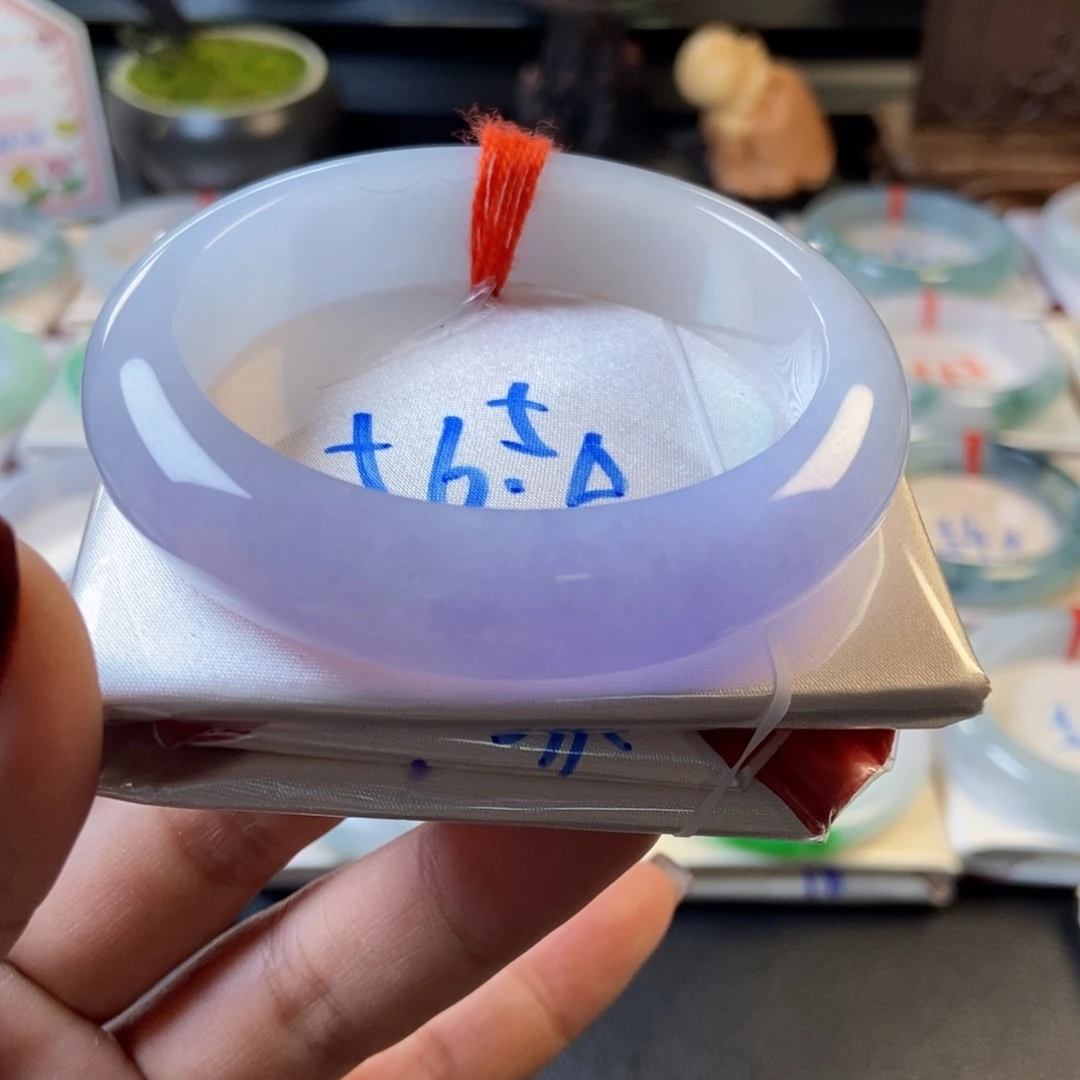 翡翠未镶嵌手镯34半山水紫罗兰