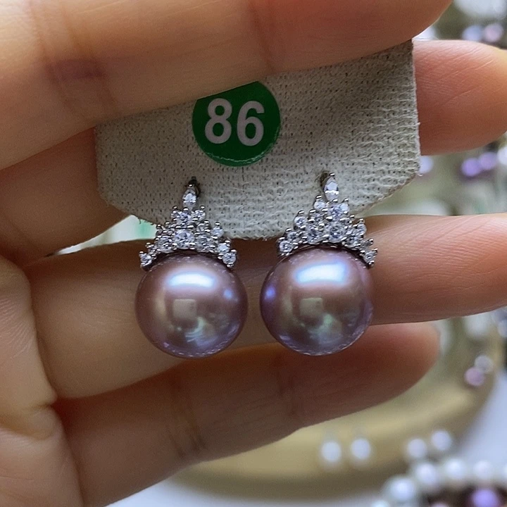 银S925镶嵌淡水珍珠耳饰