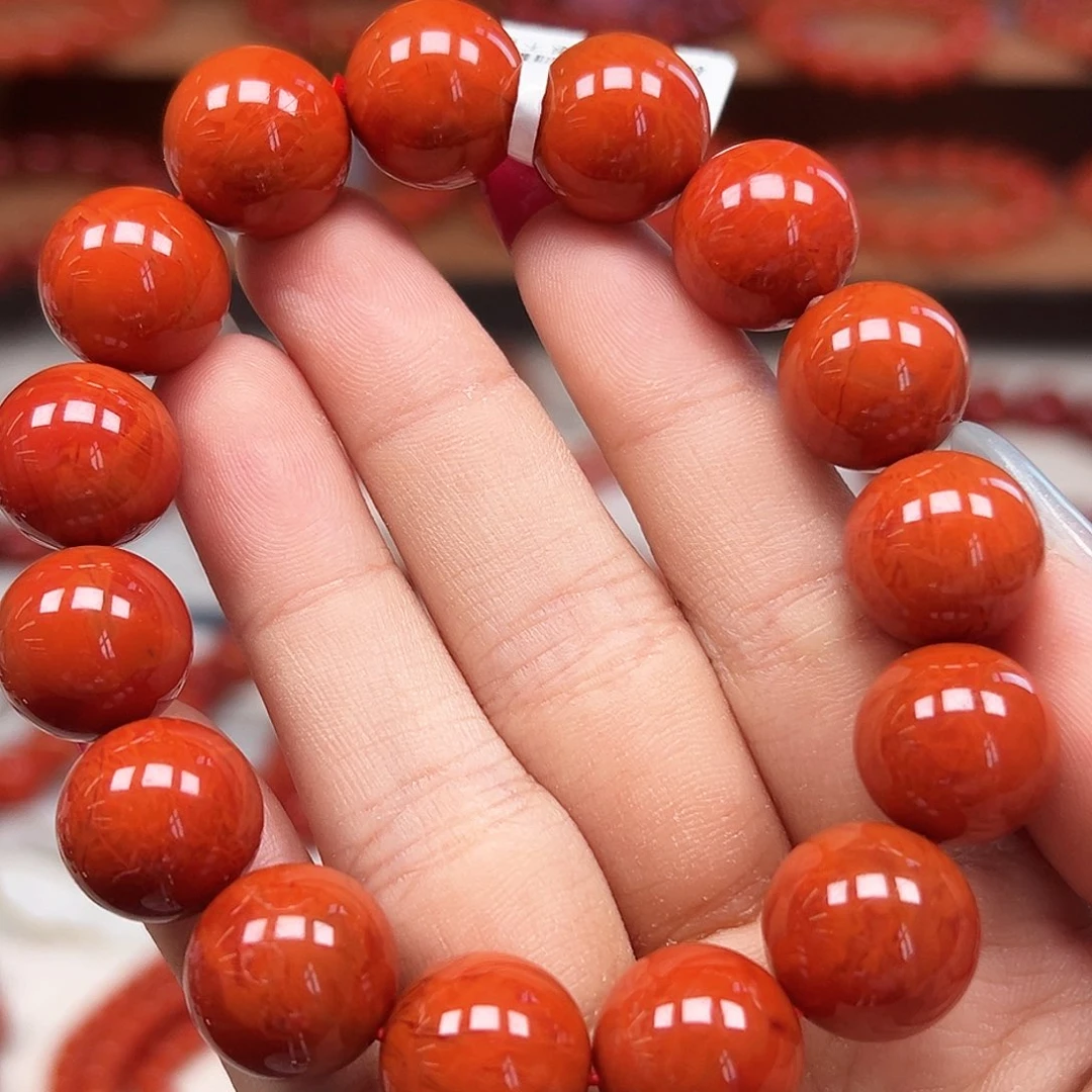南红玛瑙未镶嵌手串高货 瓦西满肉柿子锦火焰虎皮纹卡14mm+
