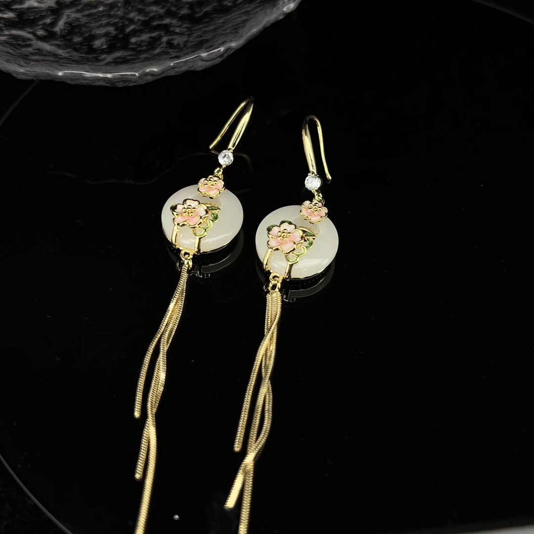 铜合金合成锆石耳饰 1058流苏国风款气质耳钉