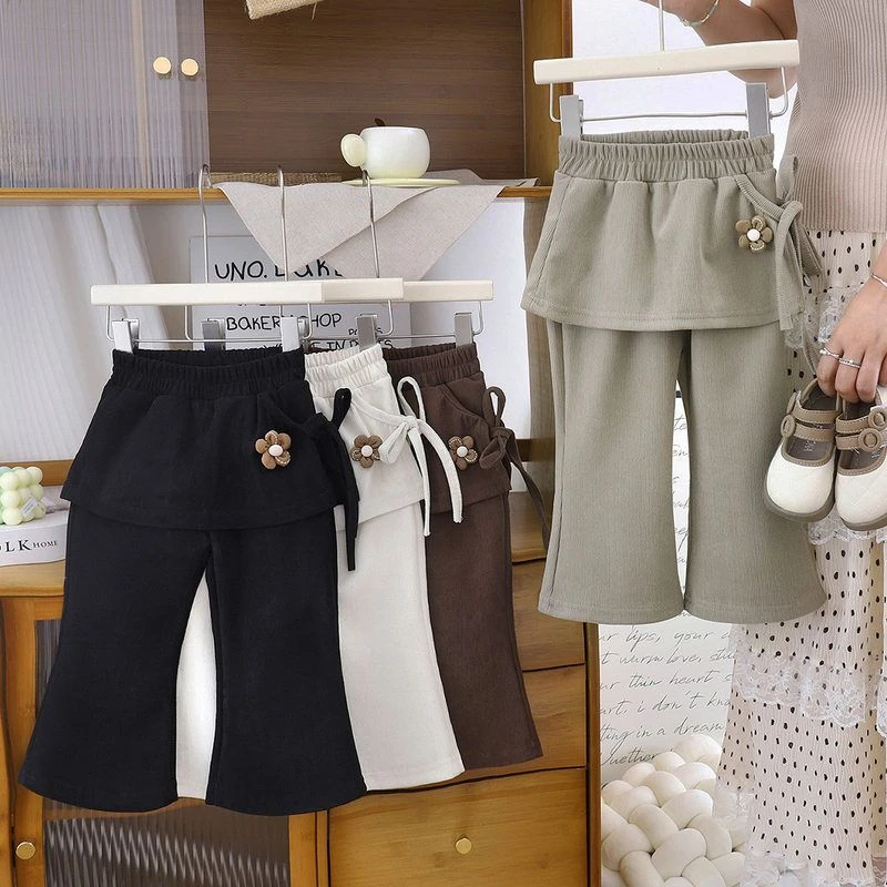 裙裤2025韩版喇叭裤秋季中大童假两件修身新款微喇裤显高女童一