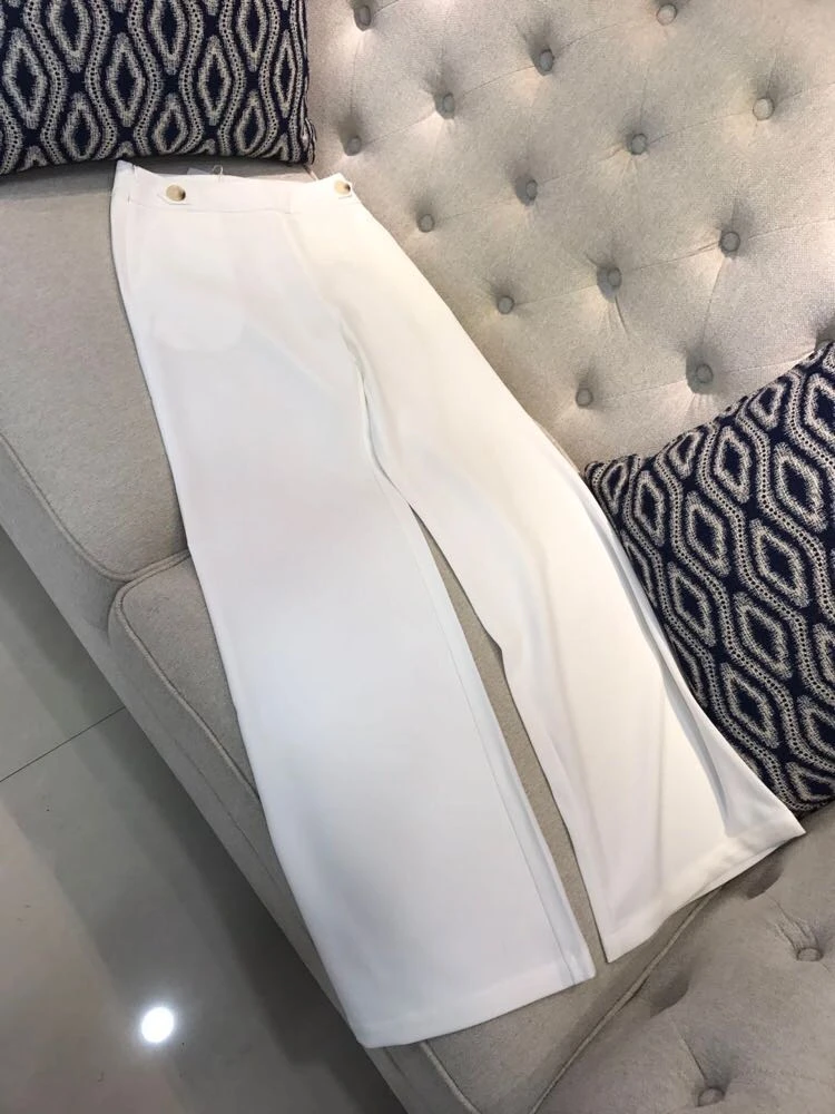 高腰直筒裤阔腿裤秋季休闲裤直筒短裤显瘦白色