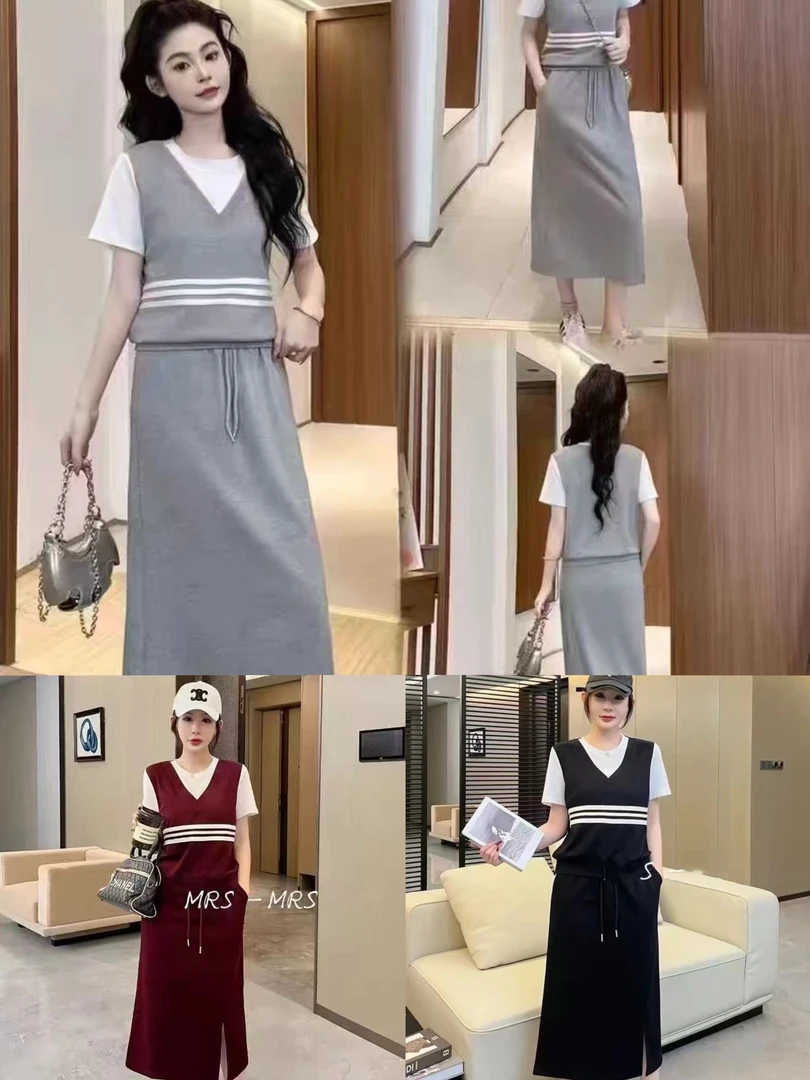 新款假两件学院风显瘦时尚休闲套裙3225