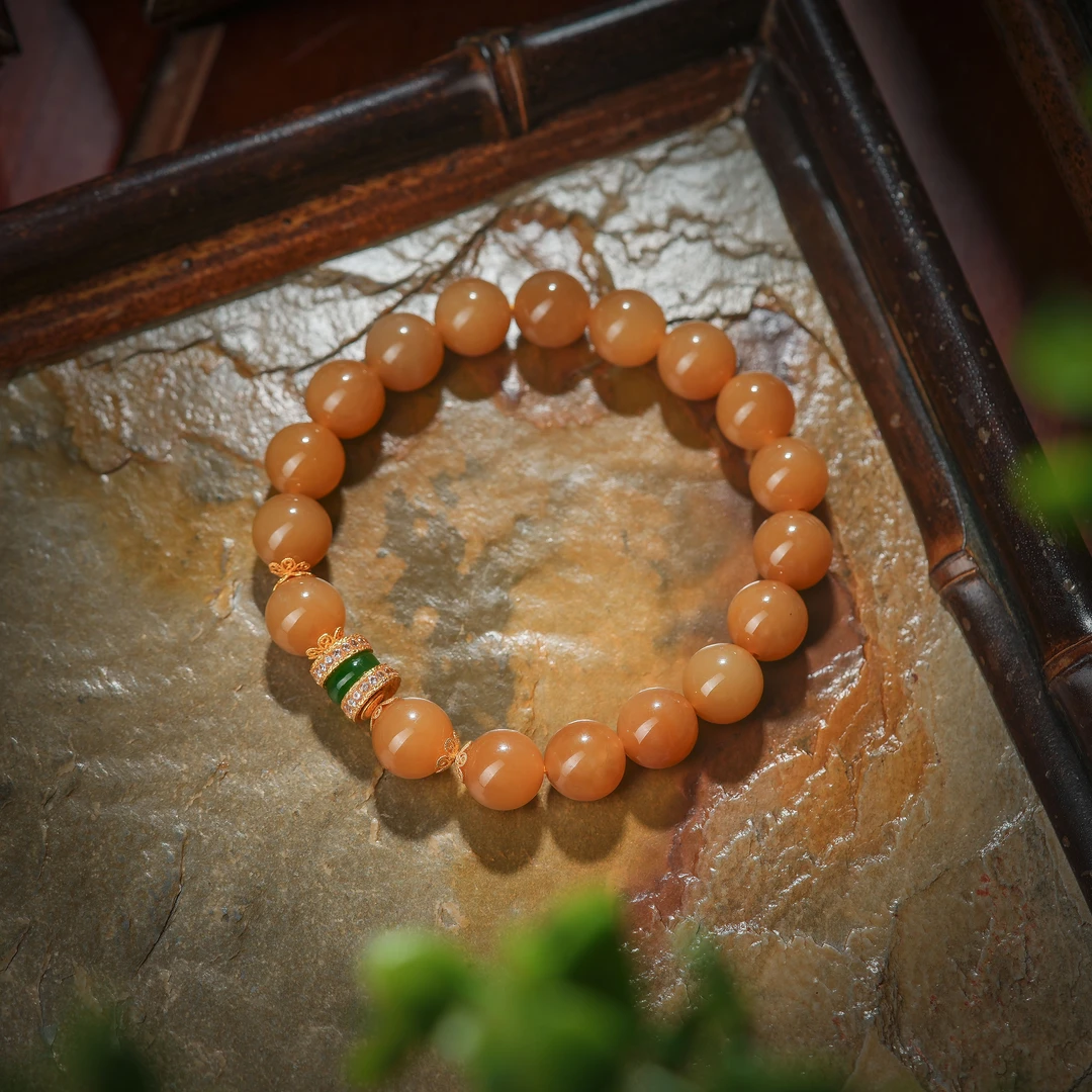 金娅·典藏级和田玉老糖料18K金手串AS1039约10mm