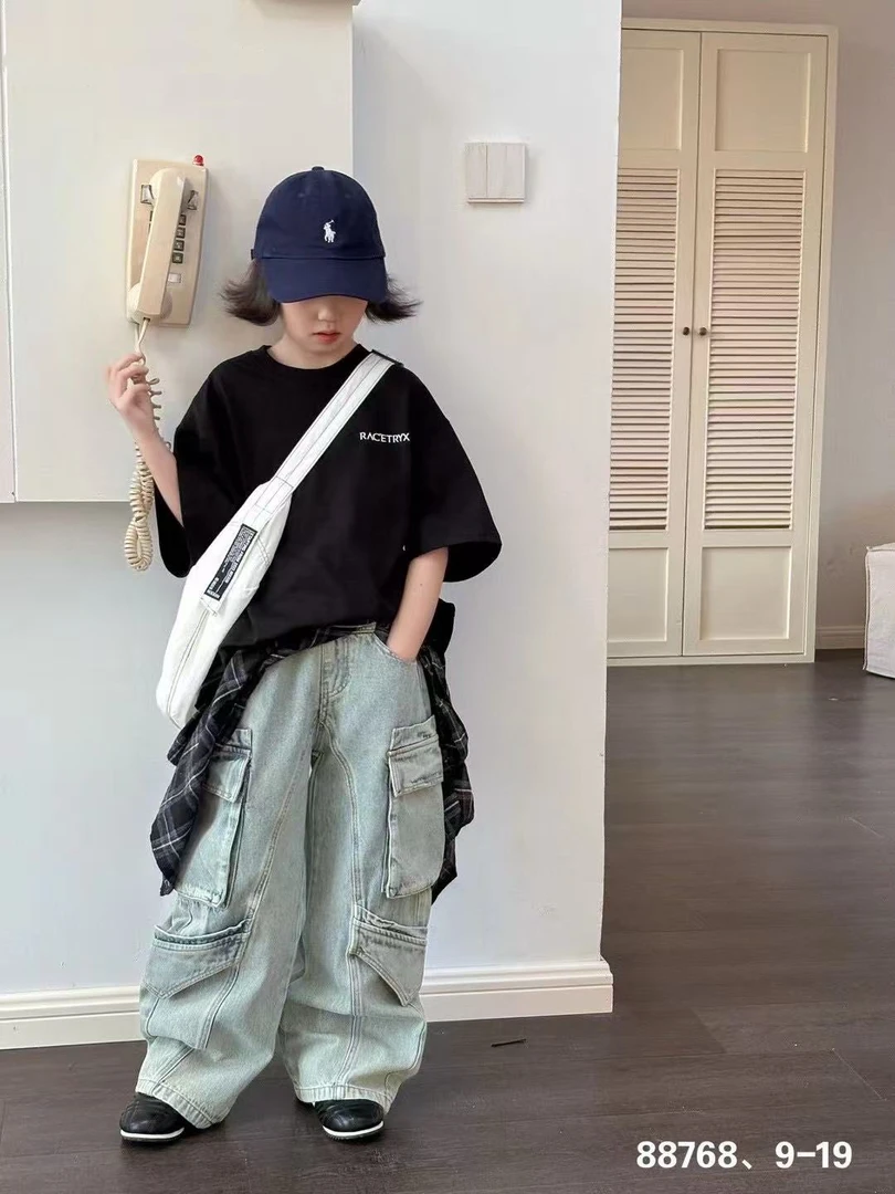 馨艺童品8768牛仔工装裤男童女童中性街舞