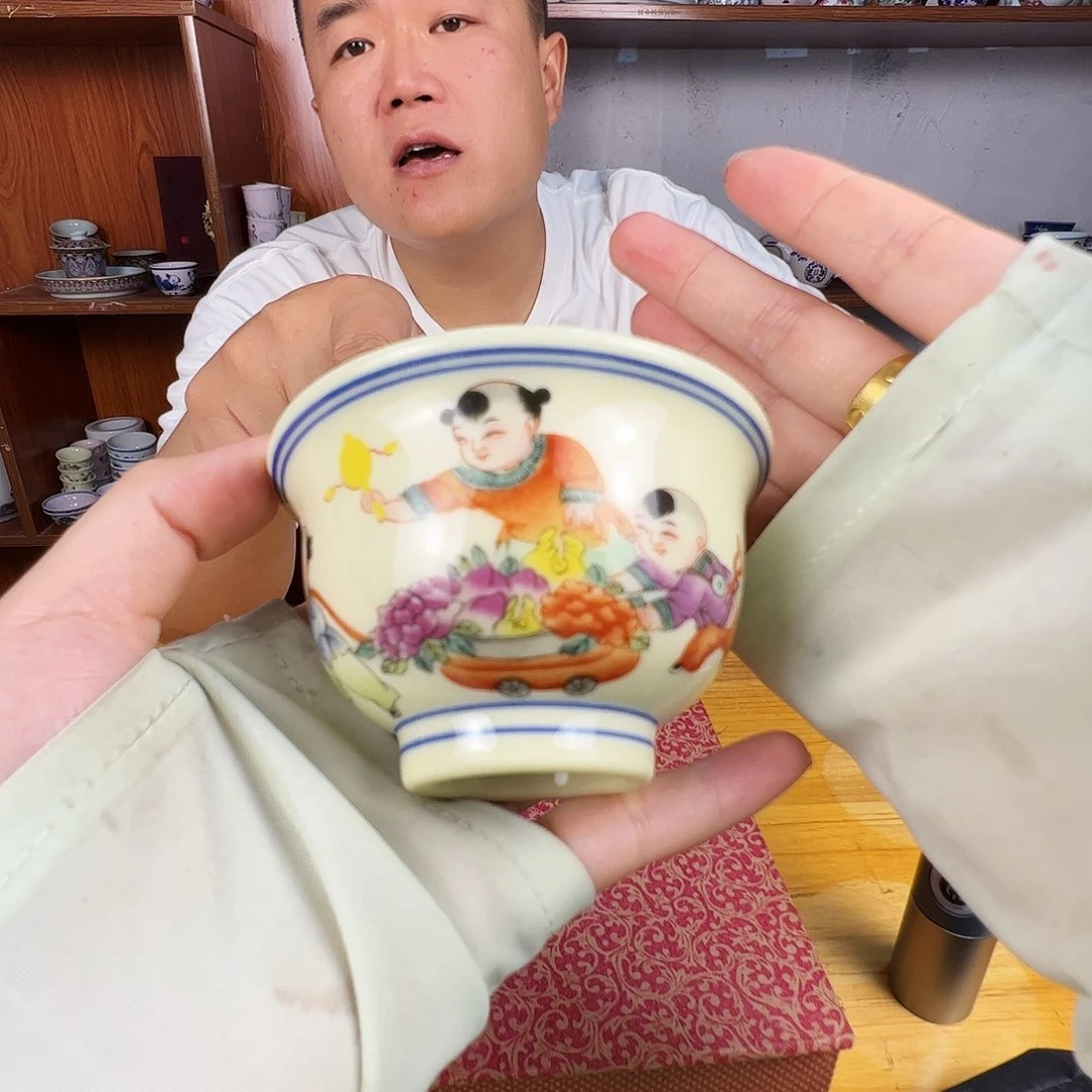 瓷片景德镇陶瓷黄嘟嘟童子压手2只