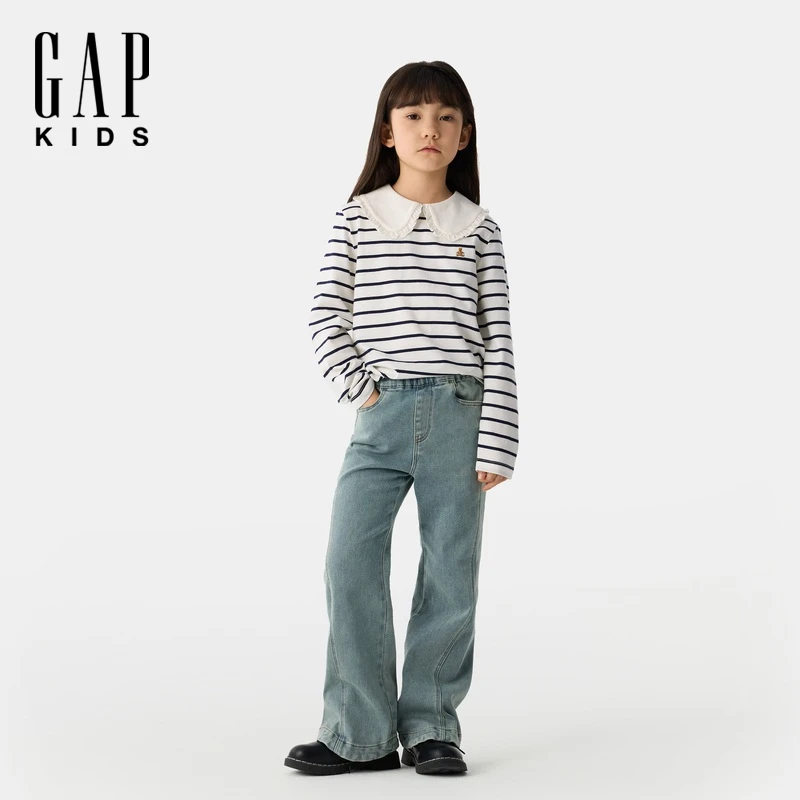 【大小童同款】Gap女童2025春季新款纯棉娃娃领T恤儿童装687706