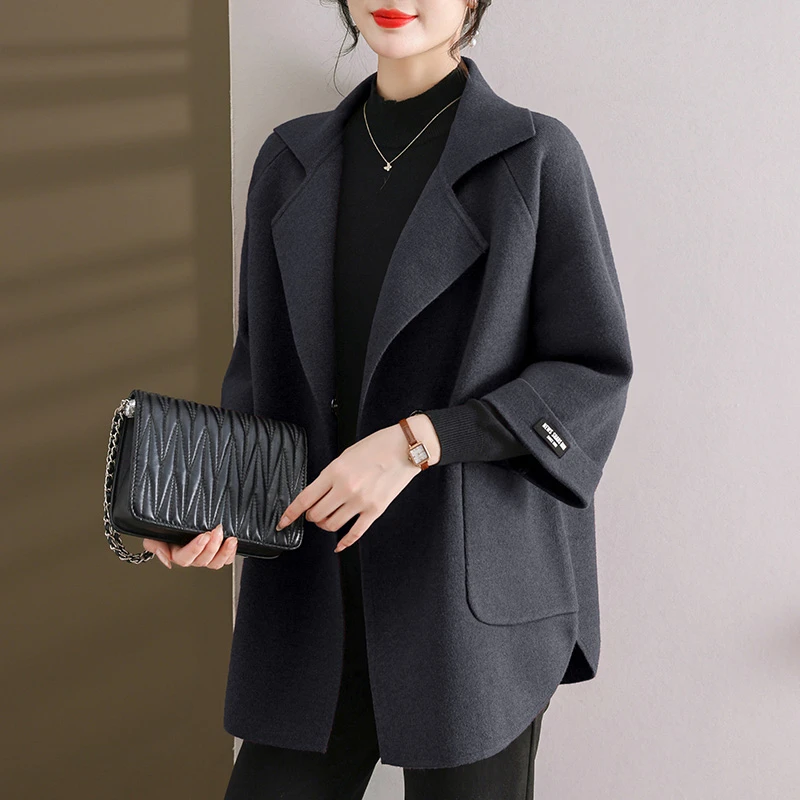 秋冬大码毛呢子宽松外套女春秋胖妹妹mm时尚洋气开衫显瘦呢子大衣