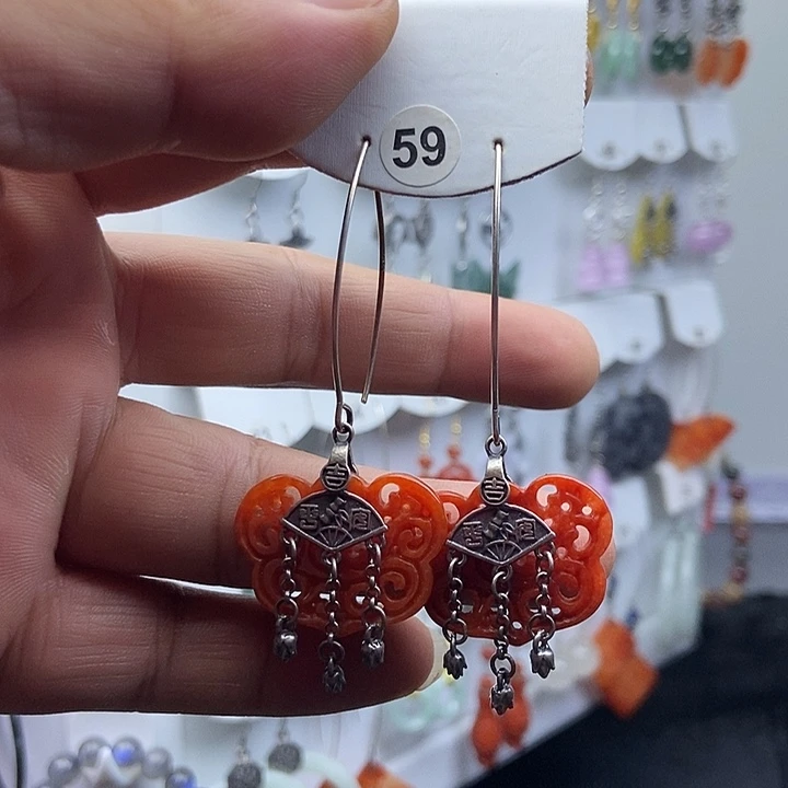 翡翠银S925镶嵌耳饰翡翠耳饰