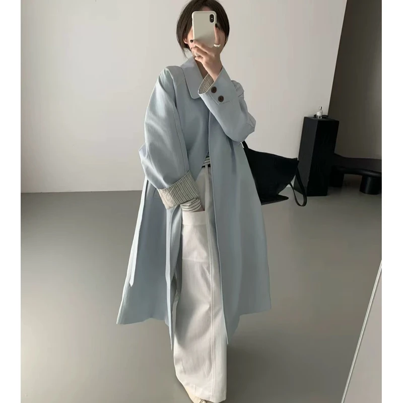 【25003】方领两粒扣英伦风中长款风衣外套女