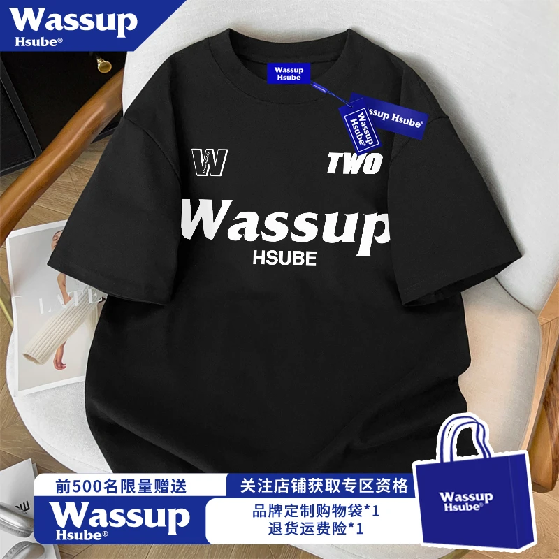 WASSUP HSUBE欧美原创字母印花纯棉短袖T恤男夏季休闲百搭上衣服