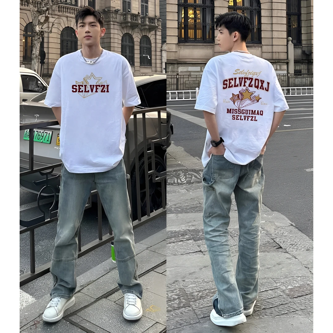 美式hiphop复古重磅纯棉短袖t恤男款夏季高街潮牌宽松半袖上衣服