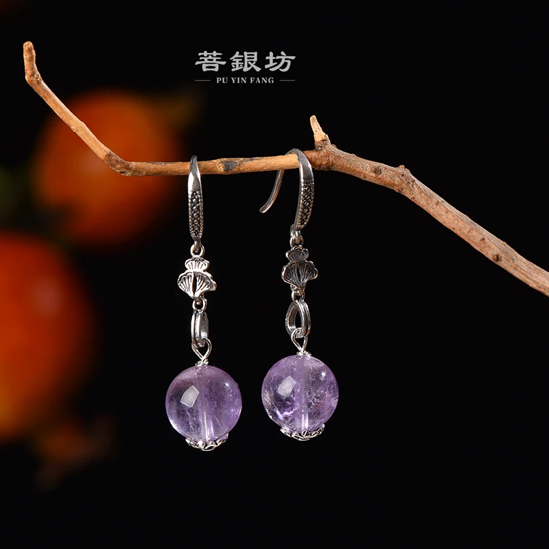【菩银坊】11mm 天空之境 S925银紫水晶 如意耳环  古风