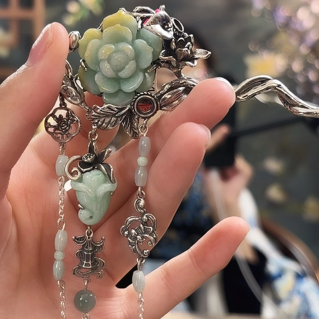 翡翠银S925镶嵌发饰