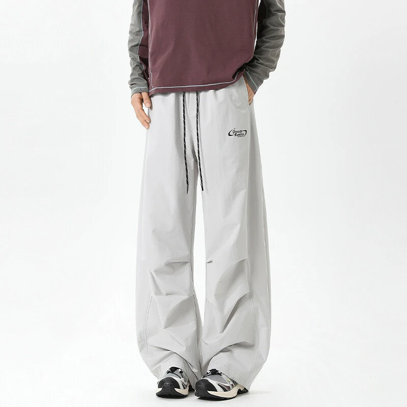 裤子男2025春季新款常规百搭褶皱弯伞兵裤美式宽松直筒休闲中性风