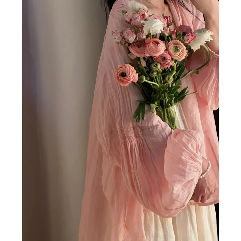 复古松弛感长袖连衣裙女日系叠穿长裙小个子春夏