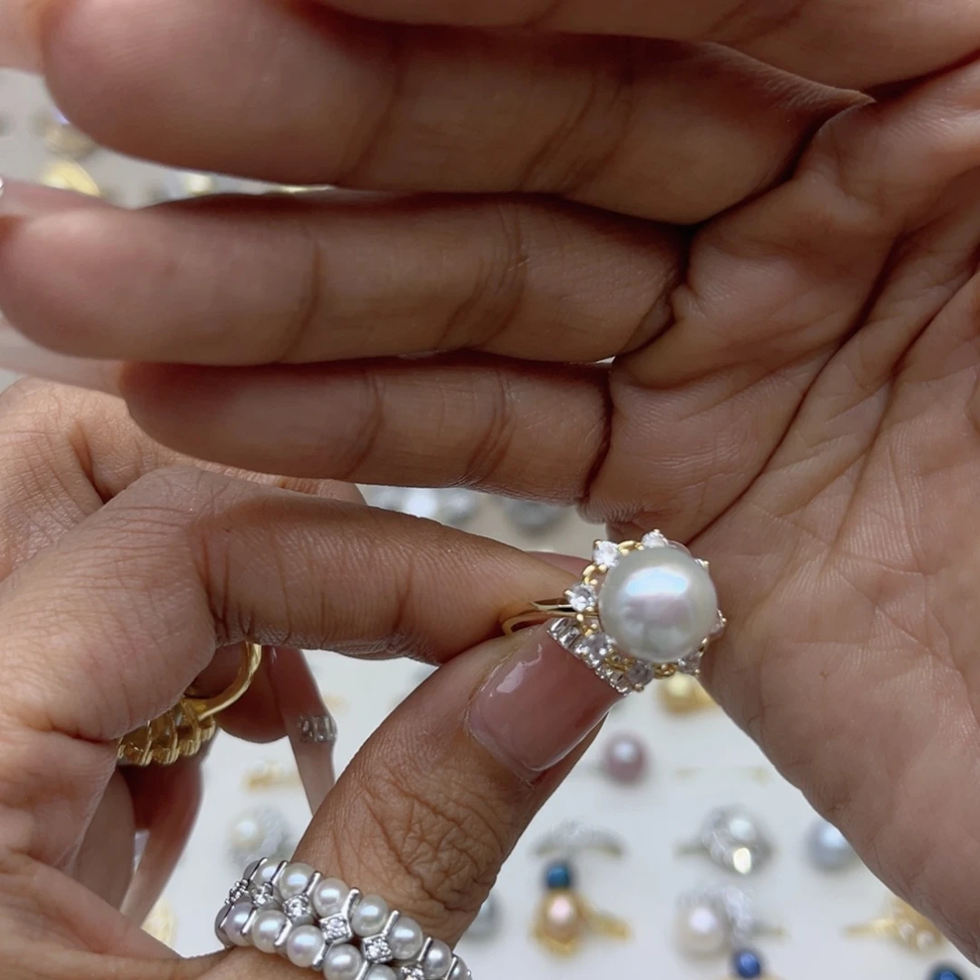 这***懒戒指淡水珍珠合金