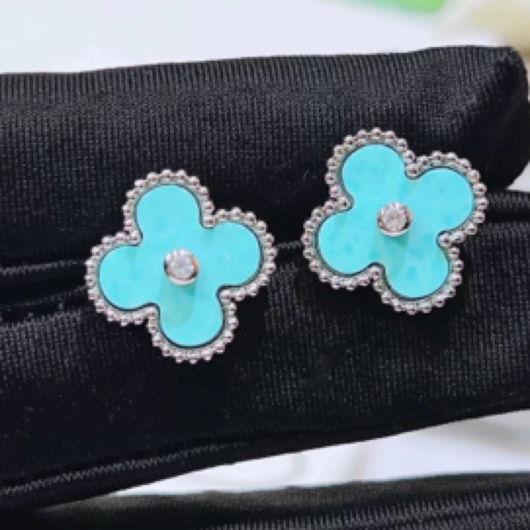 铜合金耳饰 四叶草潮浅蓝耳环